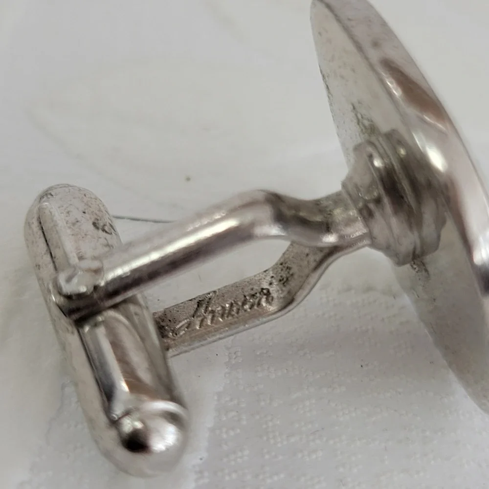 Vintage Anson Silver Tone Engine Turned‎ Square Cufflinks Mid Century Modern
